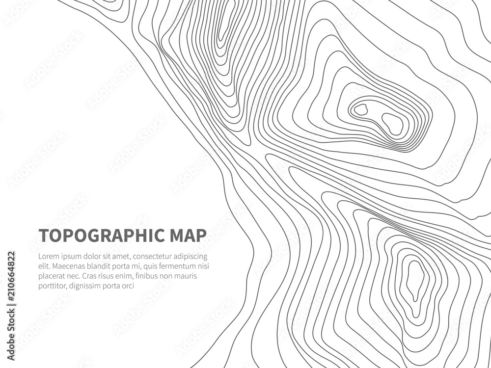 Geodesy contouring land. Topographical line map. Geographic mountain contours vector background - obrazy, fototapety, plakaty 