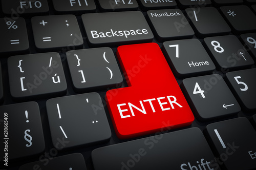 Fényképezés  Red enter button on black keyboard