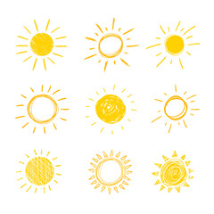 Vector Doodle Sun, Set of Hand Drawn Funny Icons Background,.