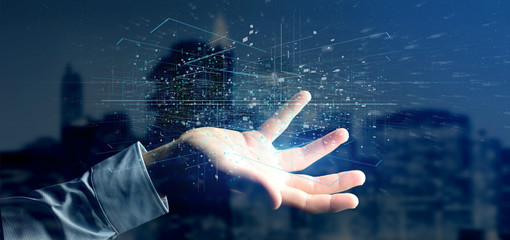 Man holding Data binary cloud 3d rendering