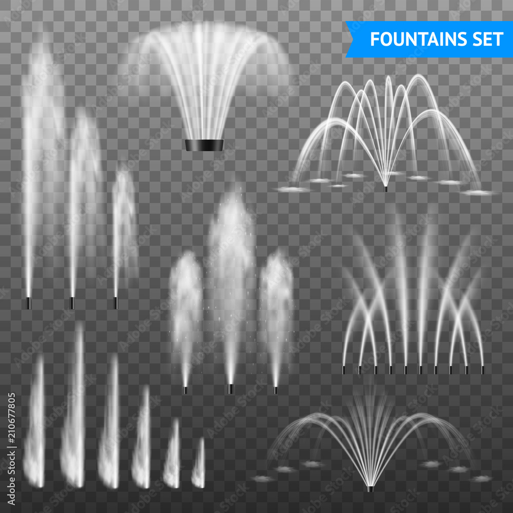 Fountai Bitmap Realistic Fountain Transparent Set Stock Vector | Adobe Stock