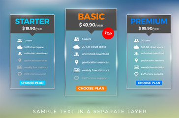Wall Mural - pricing plans template for websites and applications in glossy design