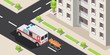 © borodatch - Isometric low poly accident crosswalk with city er vector illustration infographic
