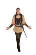 © faestock - full length portrait of girl wearing brown medieval costume,. standing pose, isolated on white studio background.