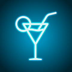 Wall Mural - Coctail glass. Simple linear icon with thin outline. Neon style.