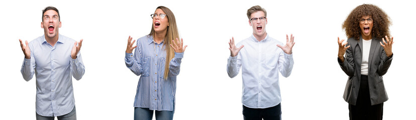 Canvas Print - Team of business men and women crazy and mad shouting and yelling with aggressive expression and arms raised. Frustration concept.