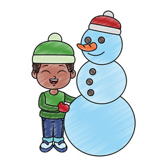 Wall Mural - Cute boy with snowman cartoon vector illustration graphic design