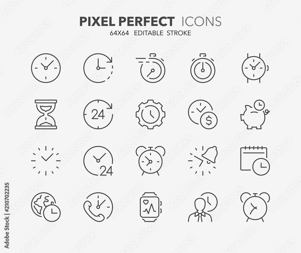 time clocks thin line icons Stock Vector | Adobe Stock