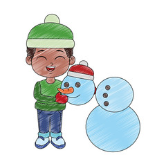 Wall Mural - Cute boy with snowman cartoon vector illustration graphic design