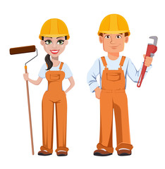 Canvas Print - Builder man and woman in uniform