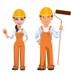 Wall Mural - Builder man and woman in uniform