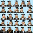 © Krakenimages.com - Young beautiful woman wearing graduation cap very happy doing gesture with face and hands. Composition.