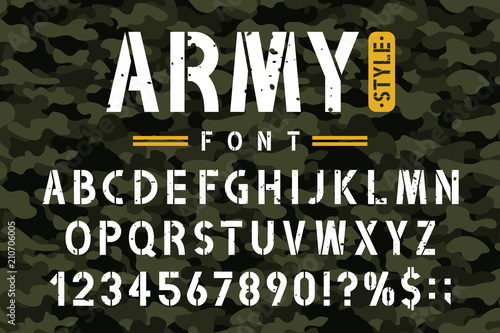 Cuadros en Lienzo Military stencil font on camouflage background