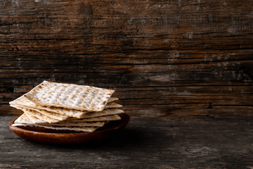 Traditional Jewish kosher homemade matzah or matzo, unleavened b