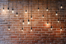 Old Brick Wall With Bulb Lights Lamp