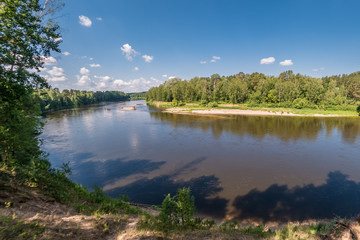 Wall Mural - panorama of magnificent landscape of width river in forest