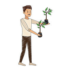 Poster - Young man with plants vector illustration graphic design