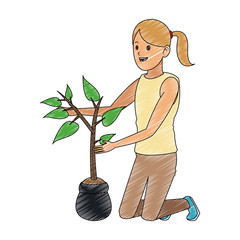 Poster - Woman with plant vector illustration graphic design