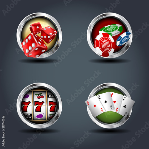 Fotografía Casino four steely rounded badge icons. For Ui/Game.