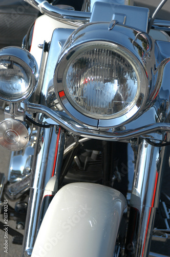 Vintage Classic American Motorcycle Detail Of Headlight And Front