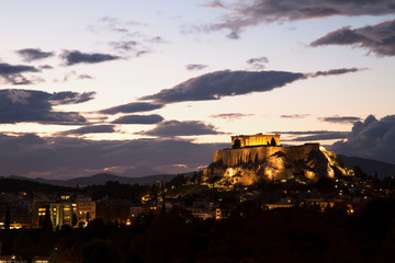 Wall Mural - Illuminated Acropolis in Athens, Greece at dusk