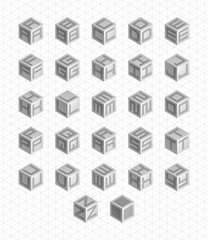 Aufkleber - Cubic isometric alphabet set. Vector geometric font
