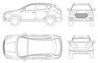 © Golden Sikorka - Car vector template on white background. Compact crossover, CUV, 5-door station wagon on outline. Template vector isolated. View front, rear, side, top.