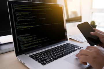 Wall Mural - programmer working developing programming technologies web design online technology