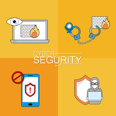 Wall Mural - Cyber security icons