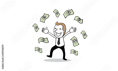 Businessman With Many Money Bank Note Isolated Vector Illustration Outline Hand Drawn Doodle Line Art Cartoon Design Character Stock Vector Adobe Stock