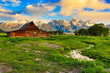 Mormon row with the Grand Tetons in the background is one of the most popular destinations in Jackson Hole Wyoming.