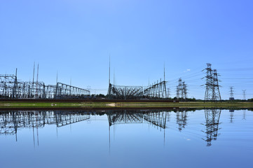 The power supply facilities of contour in the evening