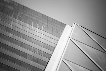 commercial building detail, glass surface with B&W color