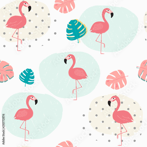 doodle-pastelowe-tropikalne-lato-liscie-i-rozowy-flamingo-wzor-bezszwowe-tlo