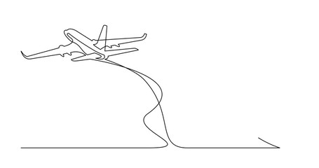 Poster - Animation of continuous line drawing of palm trees on beach and airplane