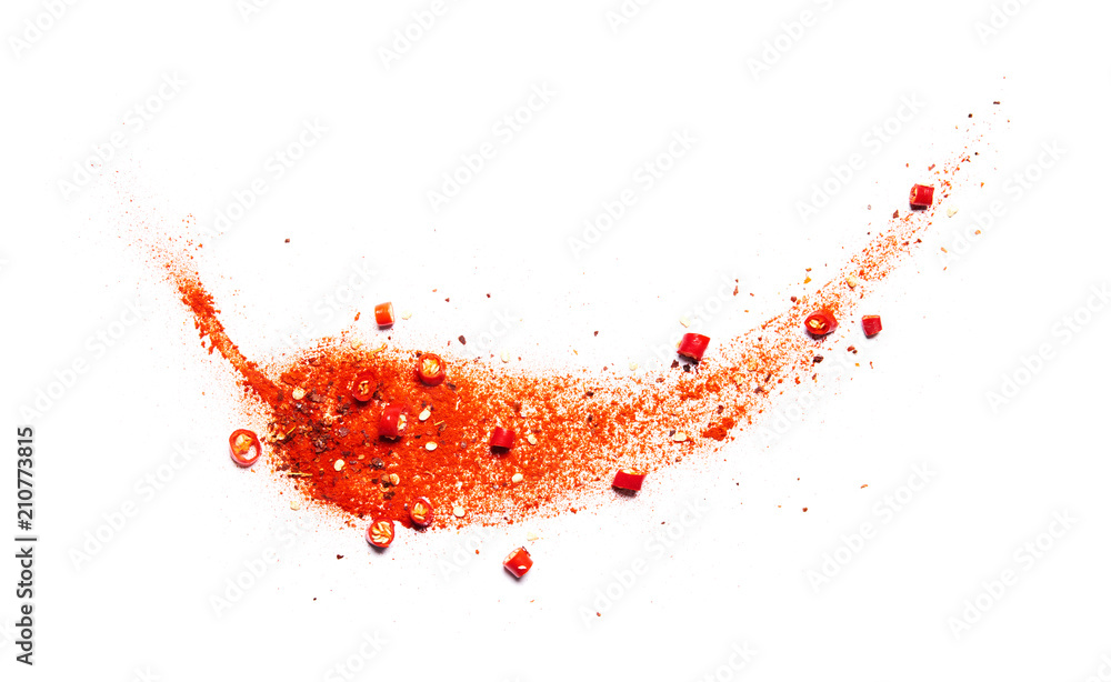 Chili powder forming a shape of a chili pepper - obrazy, fototapety, plakaty 