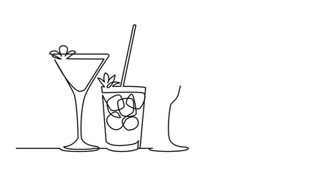 Canvas Print - Self drawing animation of continuous line drawing of exotic cocktail drinks