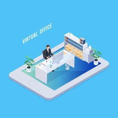 Wall Mural - Isometric concept virtual office.