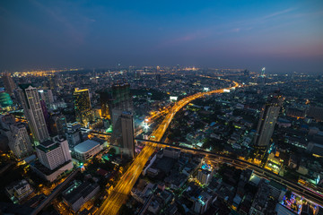 Sticker - Modern Asian megalopolis cityscape at night. Bangkok, Thailand