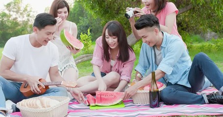 Sticker - people happy at a picnic