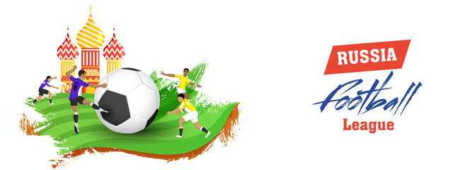  Social media header or banner design with players chartacter and Onion dome for Russia Football league concept.