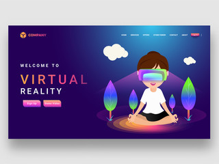 Wall Mural - virtual reality concept with a girl interacting with an virtual or imaginary world while meditating 