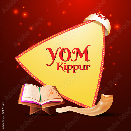 Yom Kippur Text In Marquee Lights Triangle Frame With Kopiah Hat