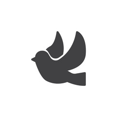 Flying dove bird vector icon. filled flat sign for mobile concept and web design. Dove Of Peace simple solid icon. Religion symbol, logo illustration. Pixel perfect vector graphics