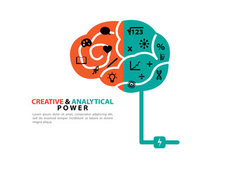 Creative and analytical power with brain concept vector background design