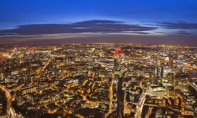 Wall Mural - wide view of London city in a beautiful night. aerial shot