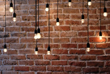 Old Brick Wall With Bulb Lights Lamp