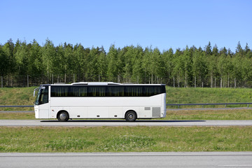 Wall Mural - white coach bus on summer motorway