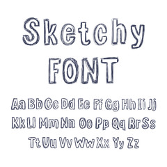 Wall Mural - vector hand drawn sketchy font, isolated pencil drawings, letters set.