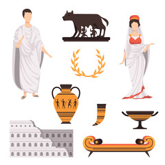 Wall Mural - Traditional cultural symbols of ancient Rome set vector Illustrations on a white background